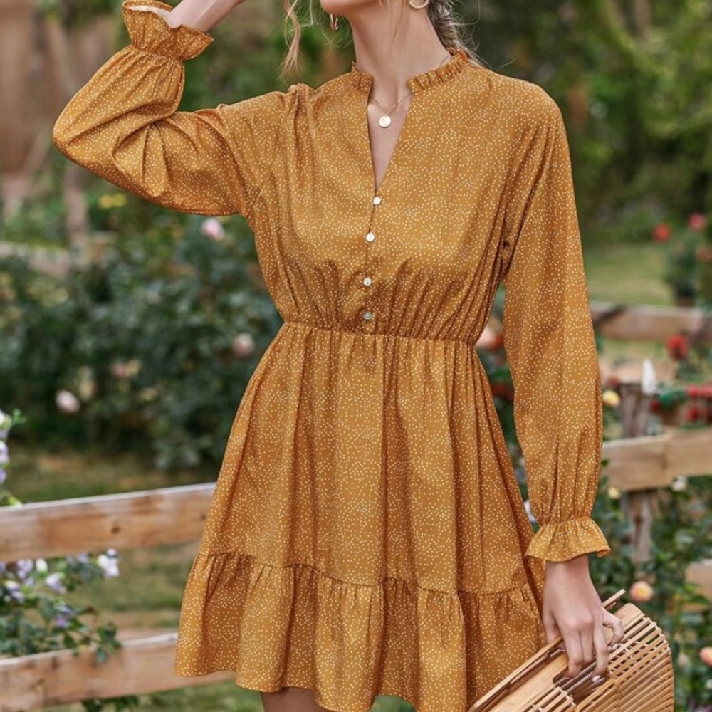 Mustard Polkadot Dress - Picture 3 of 13